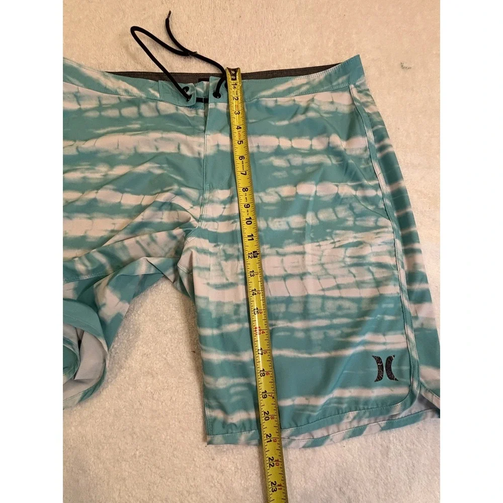 Hurley Mens Teal White Tie Dye Board Shorts Swim Trunks Size 38 Surf‎ Beachwear
